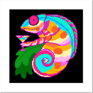 Colorful chameleon with cocktail Posters and Art